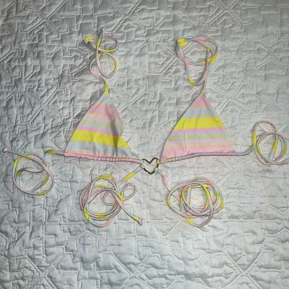 Frankie's Bikinis Pink and Yellow Striped Set